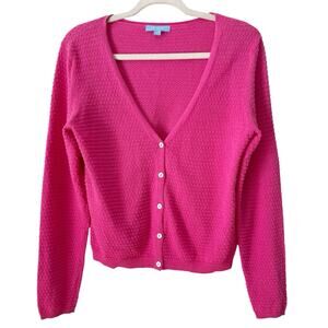 Draper James RSVP Pink Textured Knit Button Front Cropped Cardigan Size Small